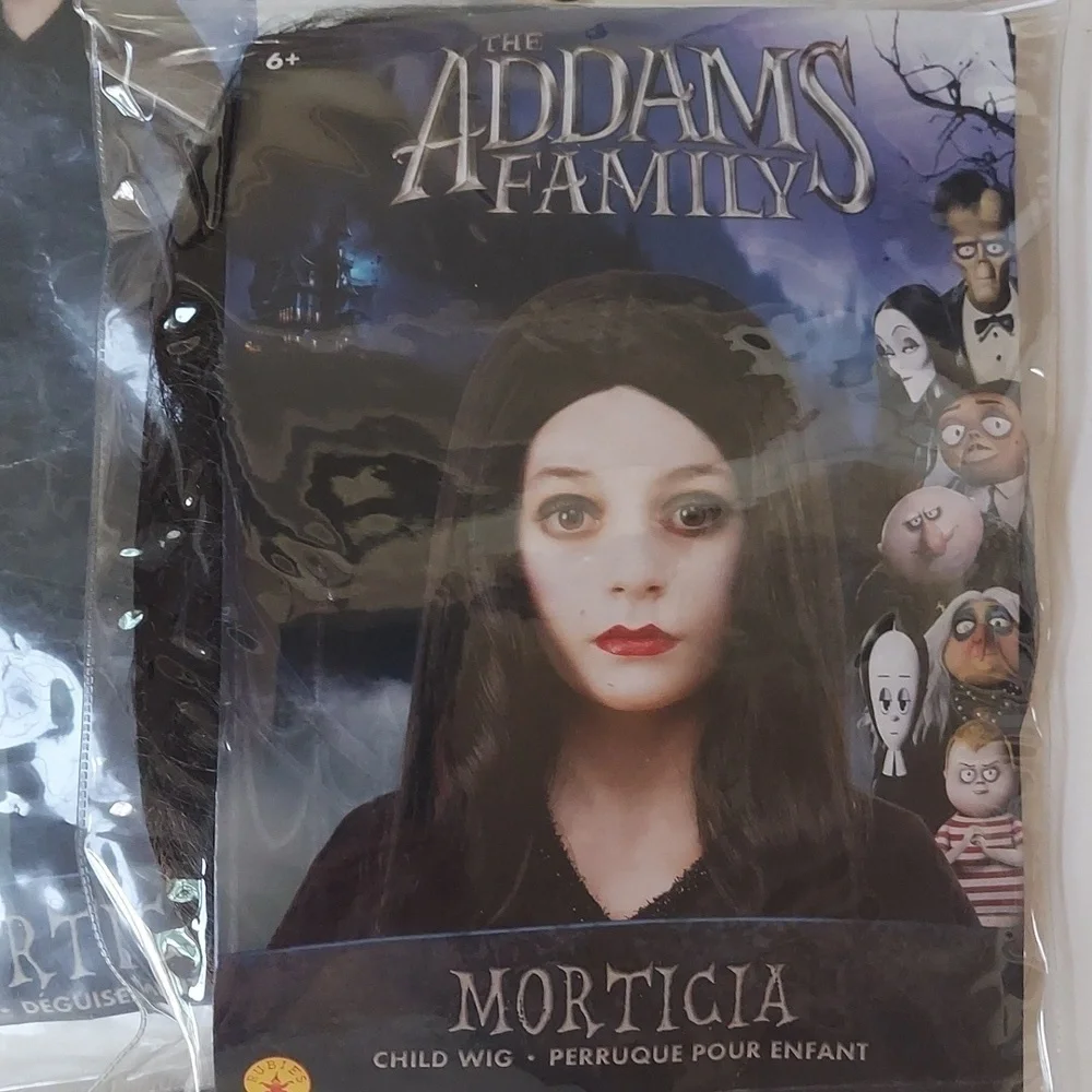 Officially Licensed Addams Family Girl's Morticia Costume + Wig - size